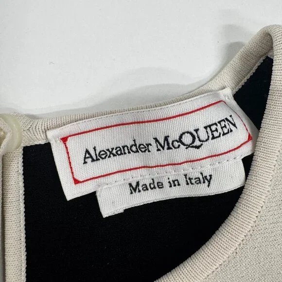 Alexander McQueen Ivory Fit-and-Flare Dress with Black Branch Embroidery - Picture 3 of 8